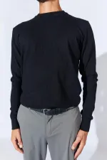 Men's Black Crew Neck Corspan Sweater