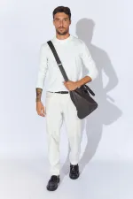 Men's Ecru Crew Neck Corspan Sweater Men's Ecru Crew Neck Corspan Sweater