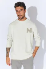 Men's Ecru Crew Neck Boucle Sweater Men's Ecru Crew Neck Boucle Sweater