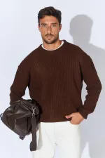 Pull ras du cou marron pour homme (TRZ050) Pull ras du cou marron pour homme (TRZ050)