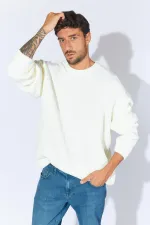Pull ras du cou en maille écru pour homme (TRZ050) Pull ras du cou en maille écru pour homme (TRZ050)