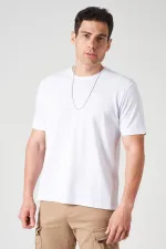 T-shirt Oxford blanc à col ras du cou et manches longues pour homme