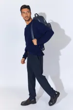 Men's Navy Blue (TRZ050) Crew Neck Knitted Sweater Men's Navy Blue (TRZ050) Crew Neck Knitted Sweater