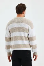 Pull rayé beige à col ras du cou pour homme Pull rayé beige à col ras du cou pour homme