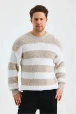 Pull rayé beige à col ras du cou pour homme Pull rayé beige à col ras du cou pour homme