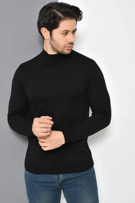 Men's Black Half Turtleneck Basic Knitwear Sweater Men's Black Half Turtleneck Basic Knitwear Sweater