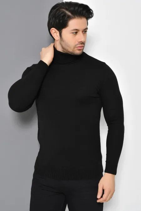 Men's Black Full Turtleneck Basic Knitwear Sweater Men's Black Full Turtleneck Basic Knitwear Sweater