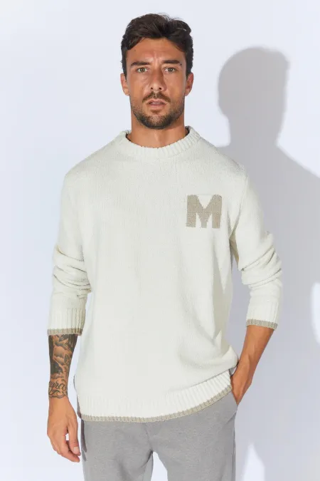 Men's Ecru Crew Neck Boucle Sweater Men's Ecru Crew Neck Boucle Sweater