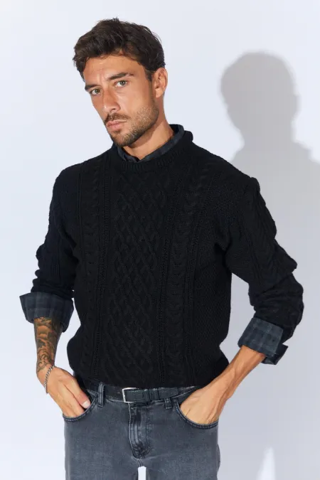 Men's Black Crew Neck Hair Knit Sweater Men's Black Crew Neck Hair Knit Sweater