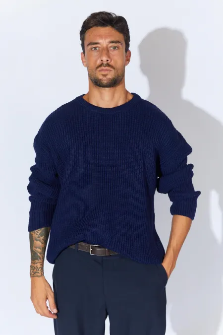 Men's Navy Blue (TRZ050) Crew Neck Knitted Sweater Men's Navy Blue (TRZ050) Crew Neck Knitted Sweater