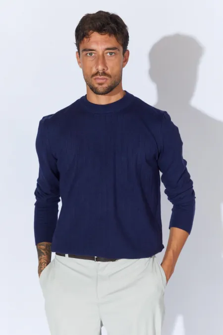 Men's Navy Blue Crew Neck Corspan Sweater Men's Navy Blue Crew Neck Corspan Sweater