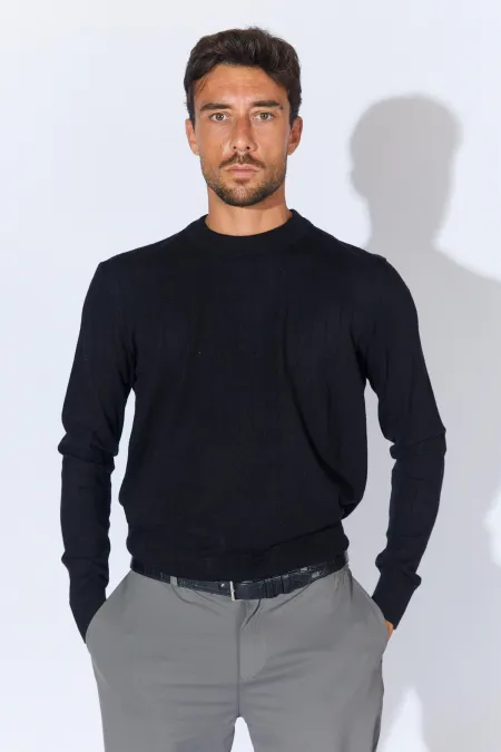 Men's Black Crew Neck Corspan Sweater Men's Black Crew Neck Corspan Sweater
