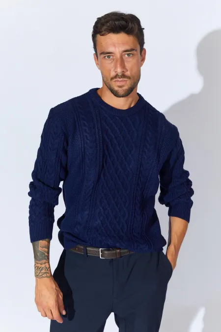 Men's Navy Blue Crew Neck Knit Sweater Men's Navy Blue Crew Neck Knit Sweater