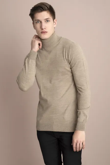 Men's Mink Melange Full Turtleneck Basic Knitwear Sweater Men's Mink Melange Full Turtleneck Basic Knitwear Sweater