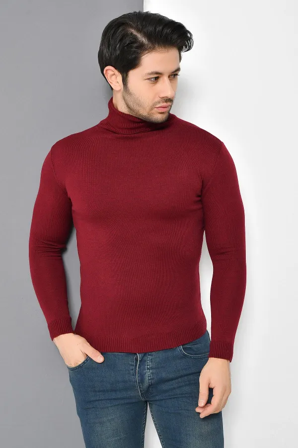Pull basique à col roulé bordeaux pour homme Pull basique à col roulé bordeaux pour homme