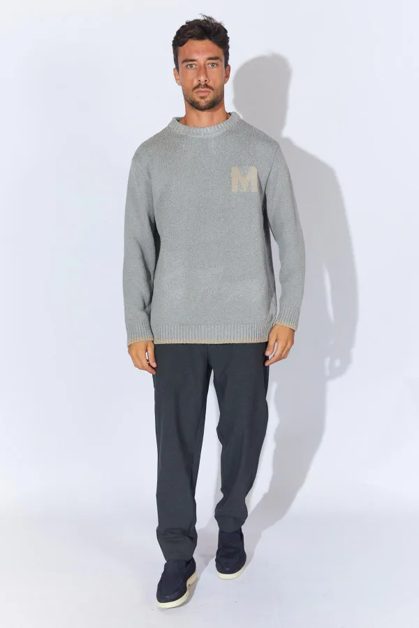 Men's Anthracite Crew Neck Boucle Sweater