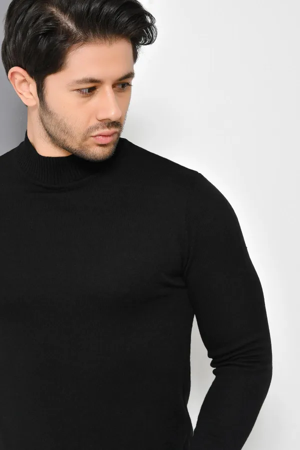 Pull en maille basique noir à demi-col roulé pour homme Pull en maille basique noir à demi-col roulé pour homme