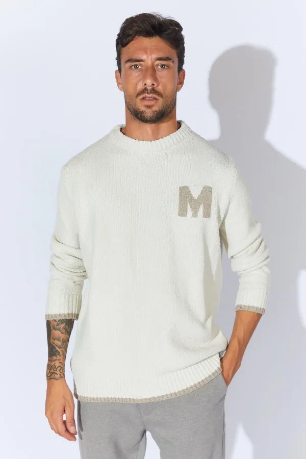 Men's Ecru Crew Neck Boucle Sweater Men's Ecru Crew Neck Boucle Sweater