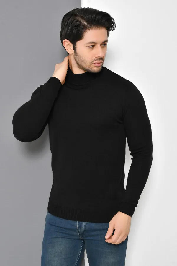 Pull en maille basique noir à demi-col roulé pour homme Pull en maille basique noir à demi-col roulé pour homme
