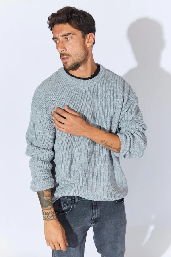 Pull ras du cou gris pour homme (TRZ050) Pull ras du cou gris pour homme (TRZ050)