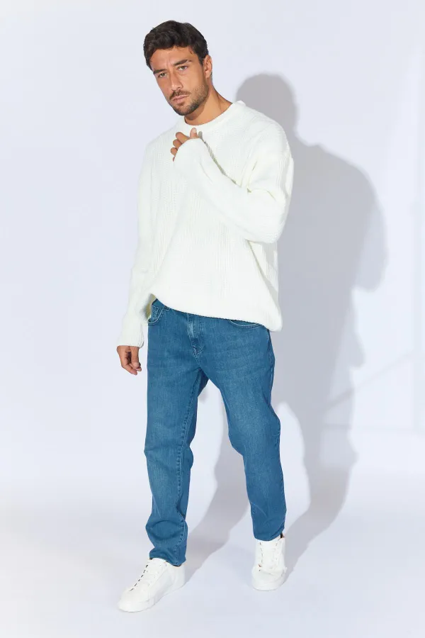 Pull ras du cou en maille écru pour homme (TRZ050) Pull ras du cou en maille écru pour homme (TRZ050)