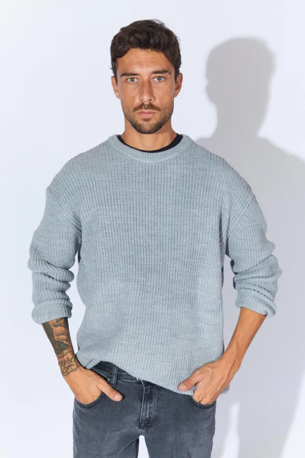 Pull ras du cou gris pour homme (TRZ050) Pull ras du cou gris pour homme (TRZ050)