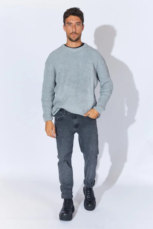 Pull ras du cou gris pour homme (TRZ050) Pull ras du cou gris pour homme (TRZ050)