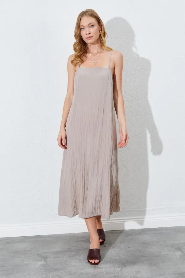Women's Mink Strappy Wrinkled Long Dress