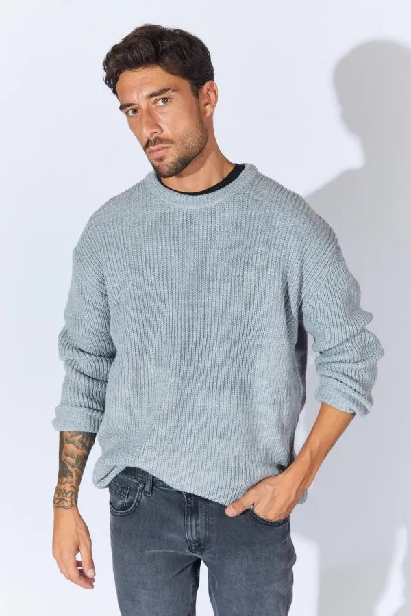 Pull ras du cou gris pour homme (TRZ050) Pull ras du cou gris pour homme (TRZ050)