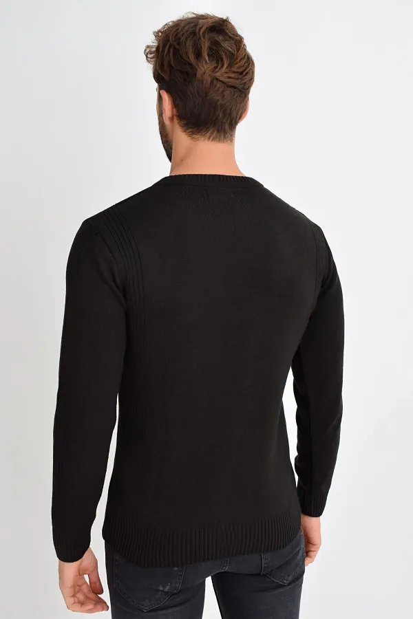 Pull en tricot basique noir à col rond pour homme Pull en tricot basique noir à col rond pour homme