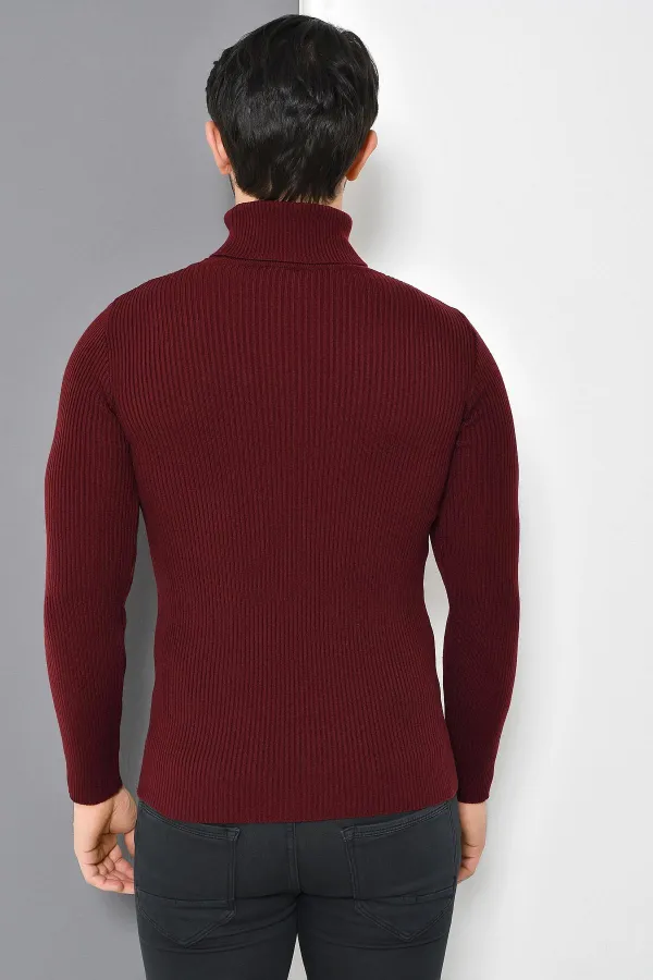 Pull basique à col roulé bordeaux pour homme Pull basique à col roulé bordeaux pour homme
