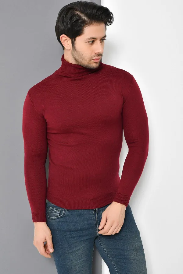 Pull basique à col roulé bordeaux pour homme Pull basique à col roulé bordeaux pour homme