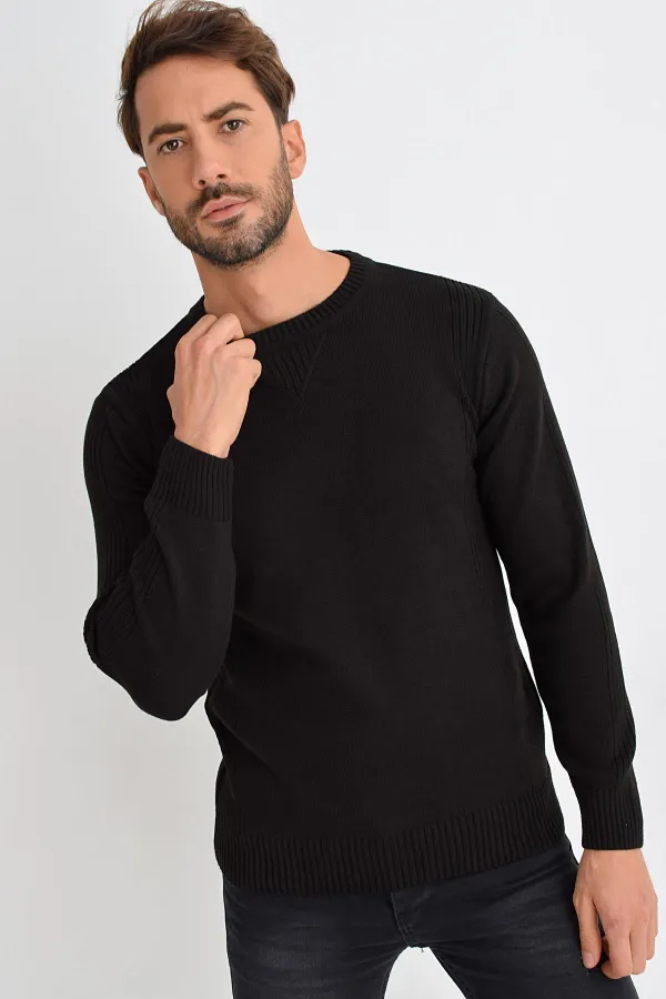 Pull en tricot basique noir à col rond pour homme Pull en tricot basique noir à col rond pour homme