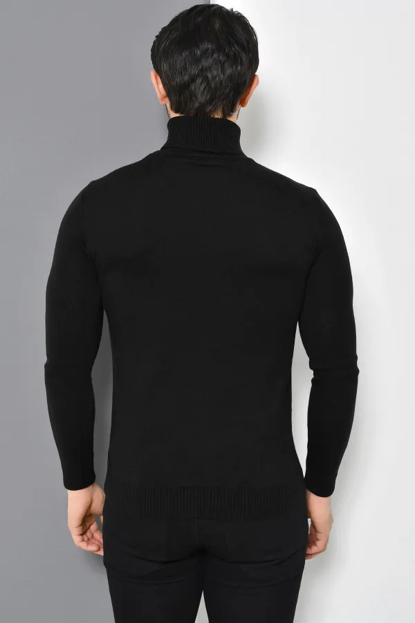 Pull en tricot basique à col roulé noir pour homme Pull en tricot basique à col roulé noir pour homme