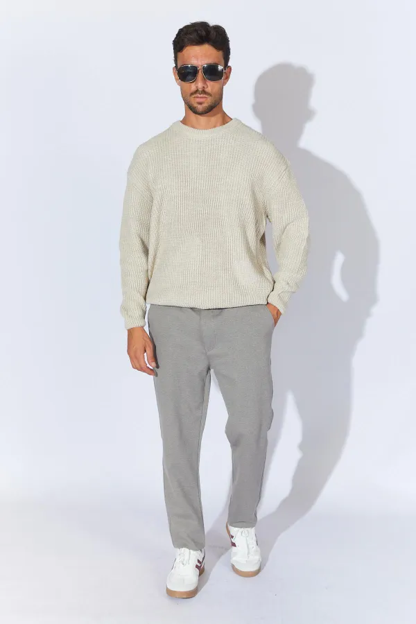 Pull col rond beige pour homme (TRZ050) Pull col rond beige pour homme (TRZ050)