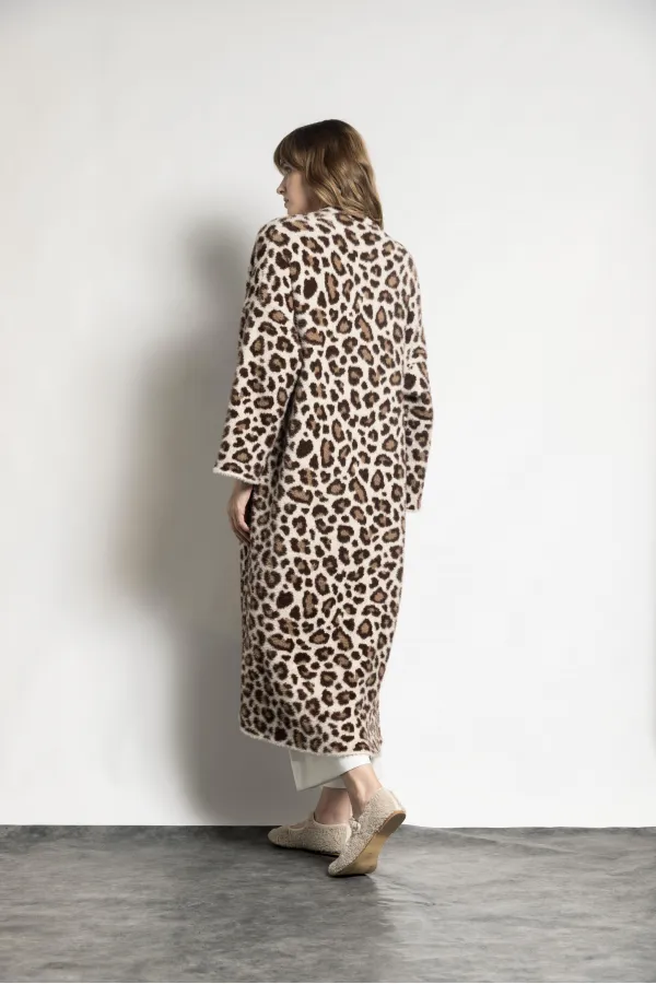 Cardigan long à motif léopard pour femme