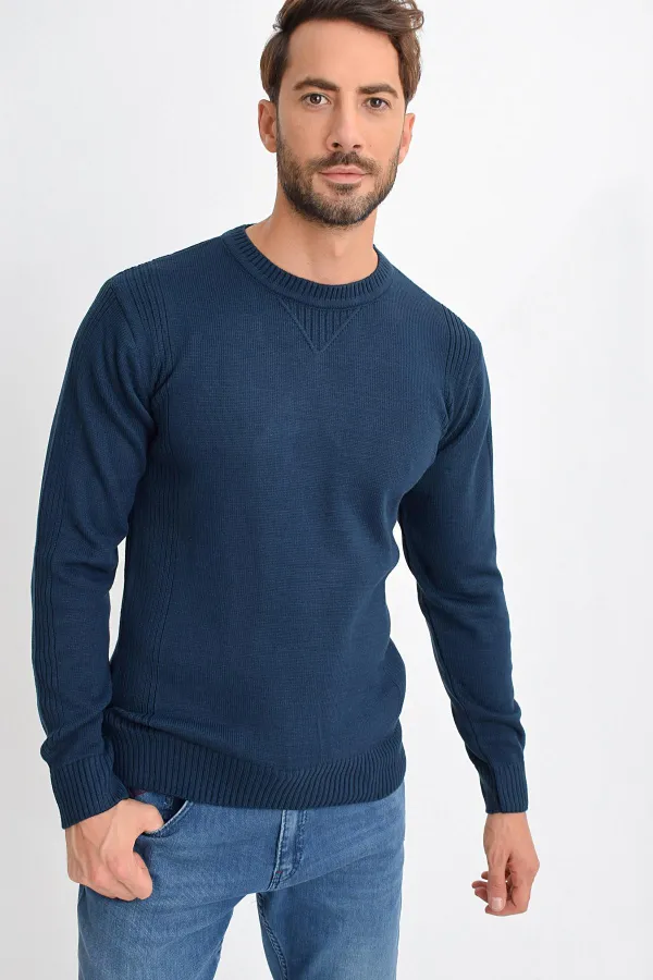 Pull en maille basique bleu marine à col ras du cou pour homme Pull en maille basique bleu marine à col ras du cou pour homme