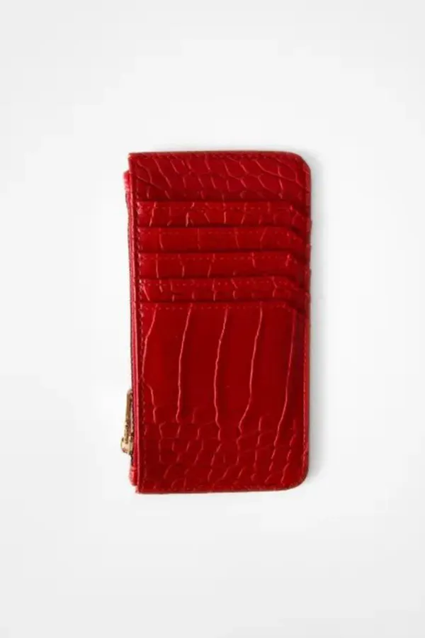 Kadın Kırmızı Fermuarlı Krokodil Kartlık
