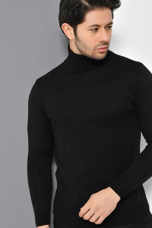 Pull en tricot basique à col roulé noir pour homme Pull en tricot basique à col roulé noir pour homme
