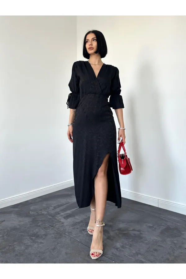 Robe fendue en jacquard