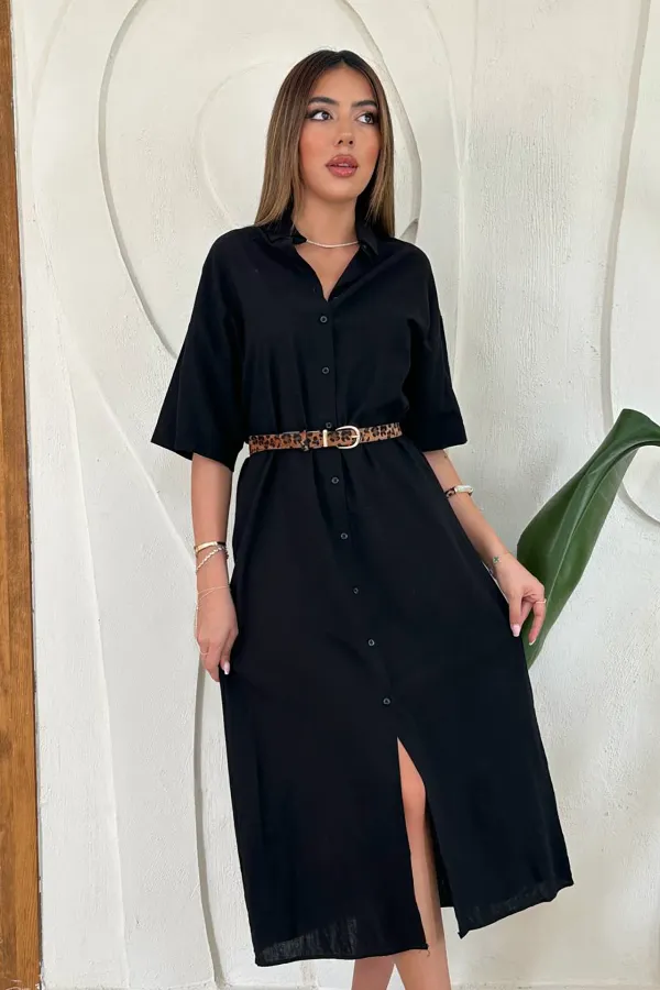 Robe à manches courtes en lin