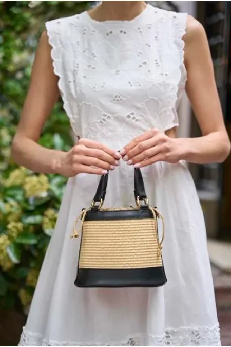 Bohemian Style Bucket Hand and Shoulder Bag Black Straw Bohemian Style Bucket Hand and Shoulder Bag Black Straw