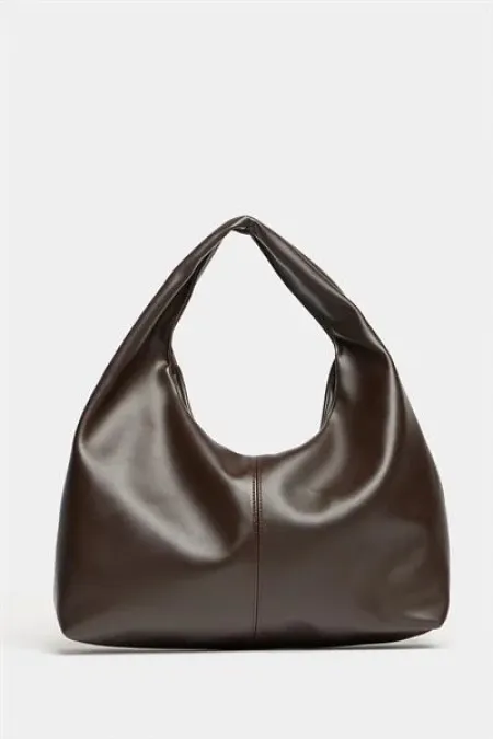 Women's Brown PU Leather Shopper Shoulder Bag - Soft Form Vintage Model Women's Brown PU Leather Shopper Shoulder Bag - Soft Form Vintage Model