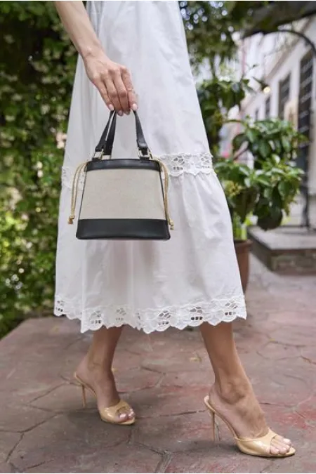 Bohemian Style Bucket Handbag and Shoulder Bag Canvas - Black Bohemian Style Bucket Handbag and Shoulder Bag Canvas - Black