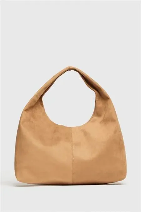 Women's Camel Suede Shopper Shoulder Bag - Soft Form Vintage Model Women's Camel Suede Shopper Shoulder Bag - Soft Form Vintage Model