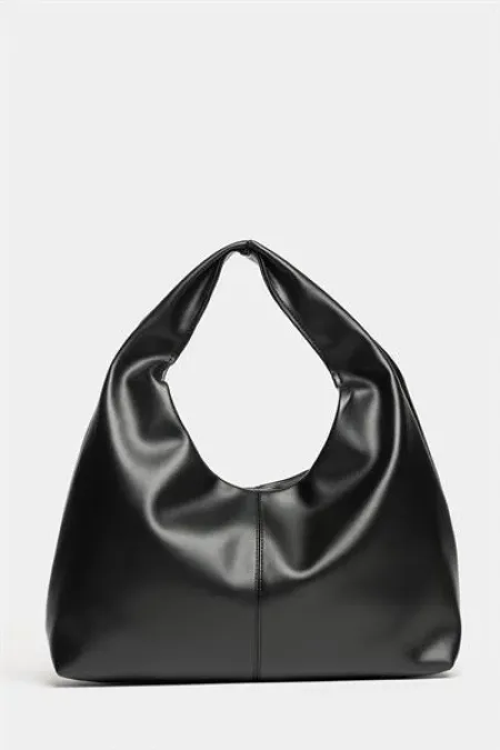 Women's Black PU Leather Shopper Shoulder Bag - Soft Form Vintage Model Women's Black PU Leather Shopper Shoulder Bag - Soft Form Vintage Model