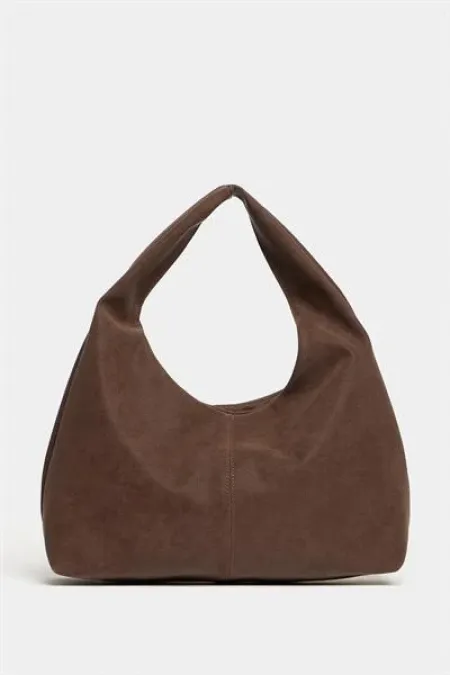 Women's Brown Suede Shopper Shoulder Bag - Soft Form Vintage Model Women's Brown Suede Shopper Shoulder Bag - Soft Form Vintage Model