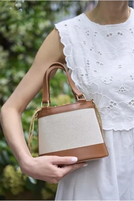 Bohemian Style Bucket Hand and Shoulder Bag Canvas-Tan Bohemian Style Bucket Hand and Shoulder Bag Canvas-Tan
