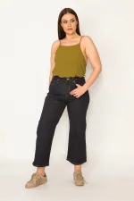 WOMEN'S NAVY BLUE WIDE-LEGGED HIGH-WAISTED 5-POCKET LYCRA JEANS