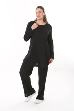 Women's Plus Size Black Blouse Trouser Set 65N37701